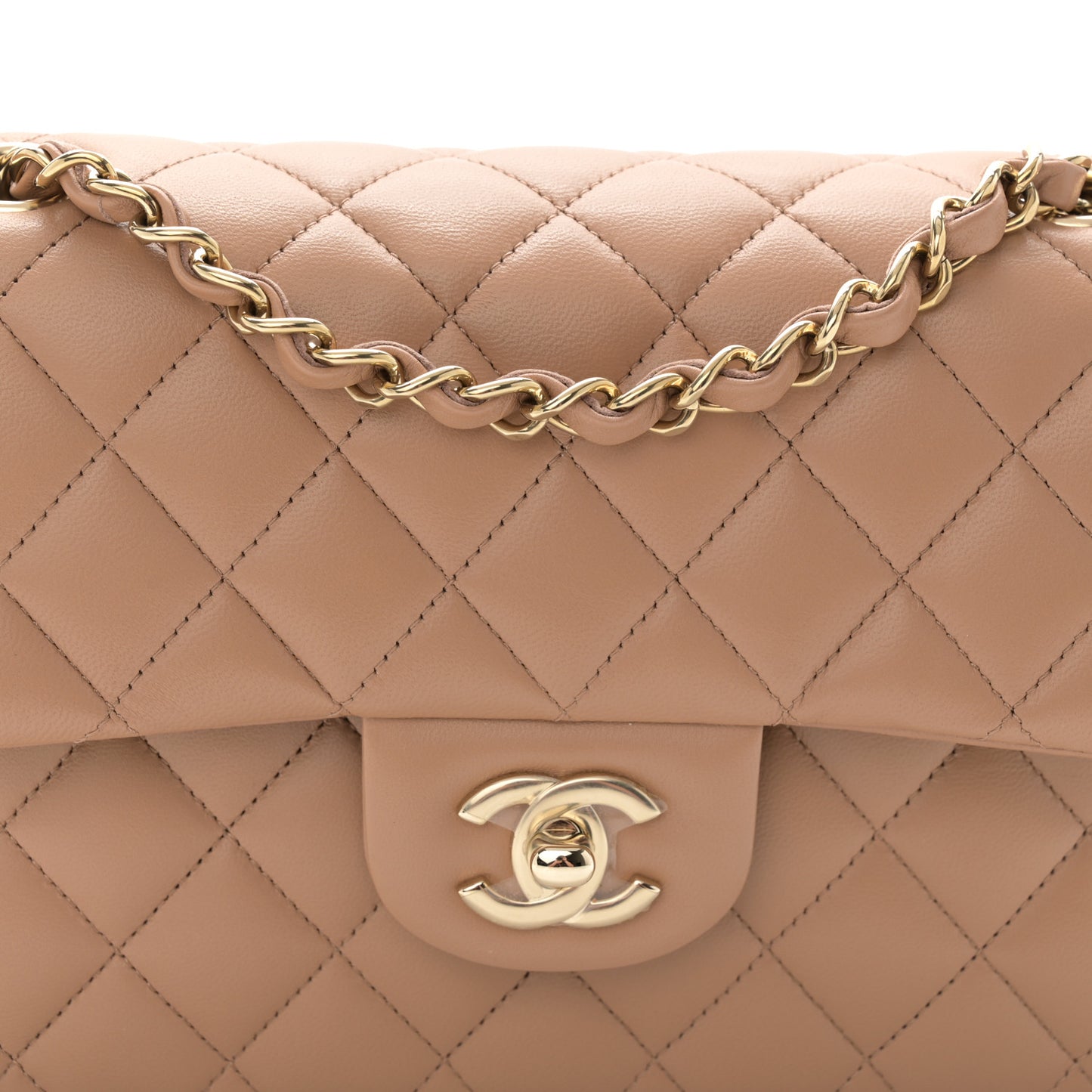 Lambskin Quilted Small Double Flap Beige