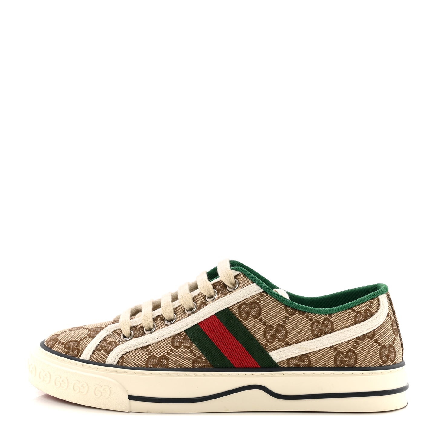 GG Monogram Web Womens 1977 Tennis Sneakers 37 Beige Ebony Mystic White