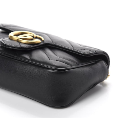 Gucci Calfskin Matelasse Super Mini GG Marmont Shoulder Bag Black 7 of 11