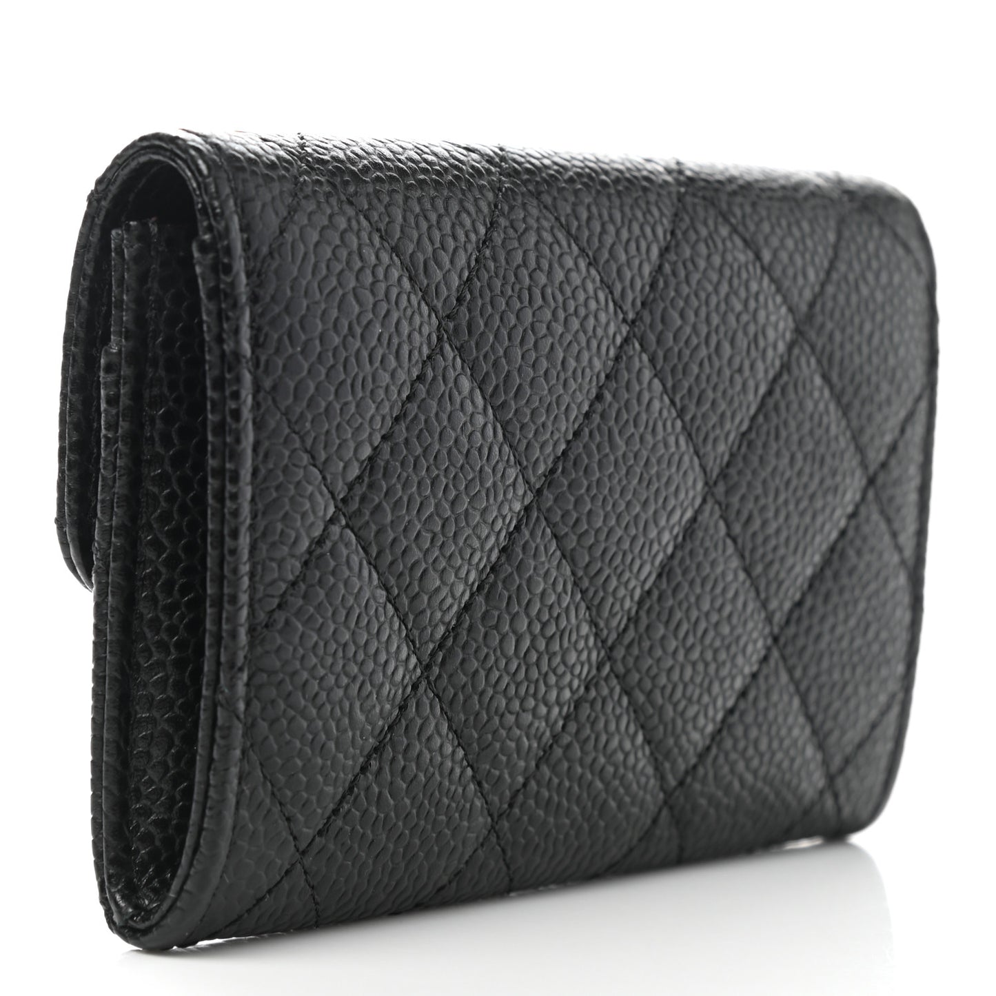 Caviar Quilted Flap Card Holder Black