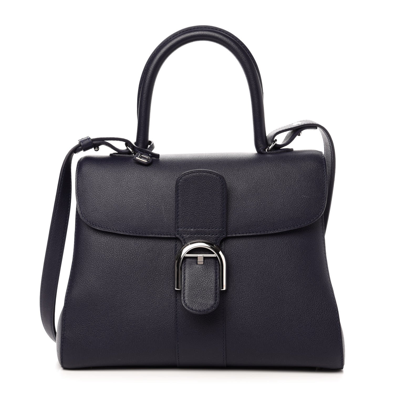 Delvaux Grained Calfskin Brillant MM Satchel Navy 1 of 12