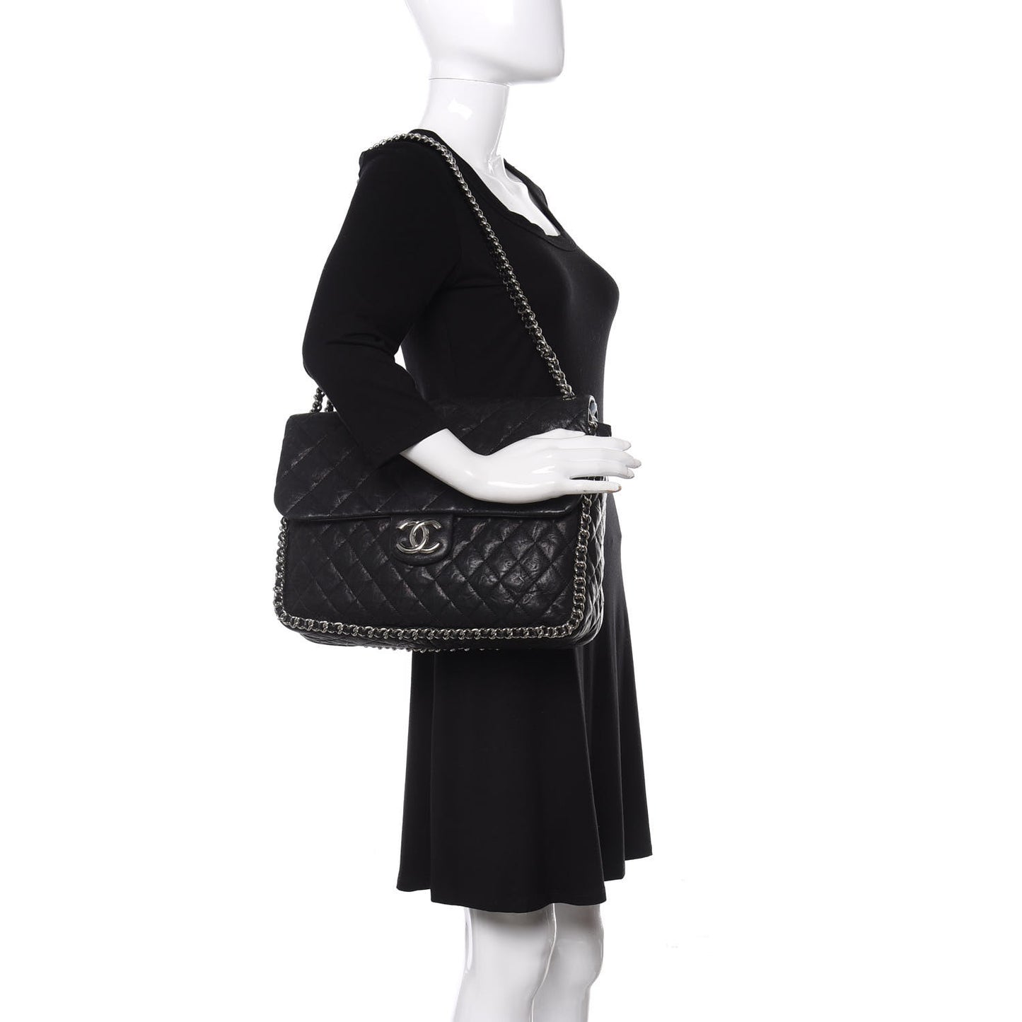 Washed Lambskin Quilted Maxi Chain Around Flap Black