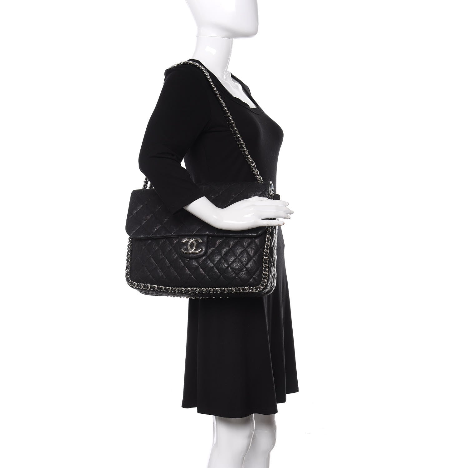 Chanel Washed Lambskin Quilted Maxi Chain Around Flap Black 2 of 10