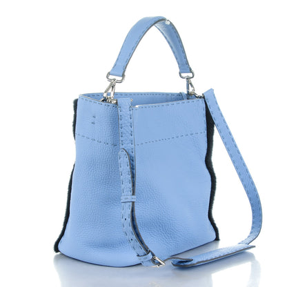 Fendi Mink Fur Calfskin Pequin Small Anna Bucket Bag Baltico Sky 3 of 8