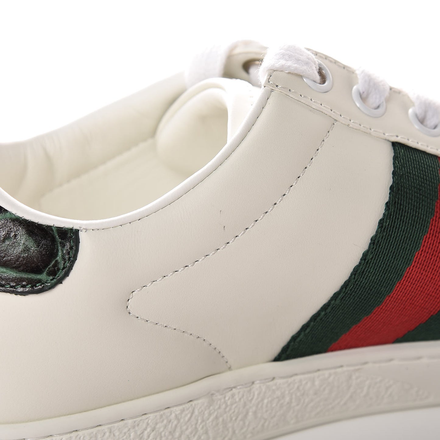 Calfskin Crocodile Web Womens Ace Sneakers 35.5 White Green