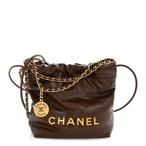 CHANEL ブラウン キルティング バッグ Chanel Shiny Calfskin Quilted Mini Chanel 22 Brown 1842057