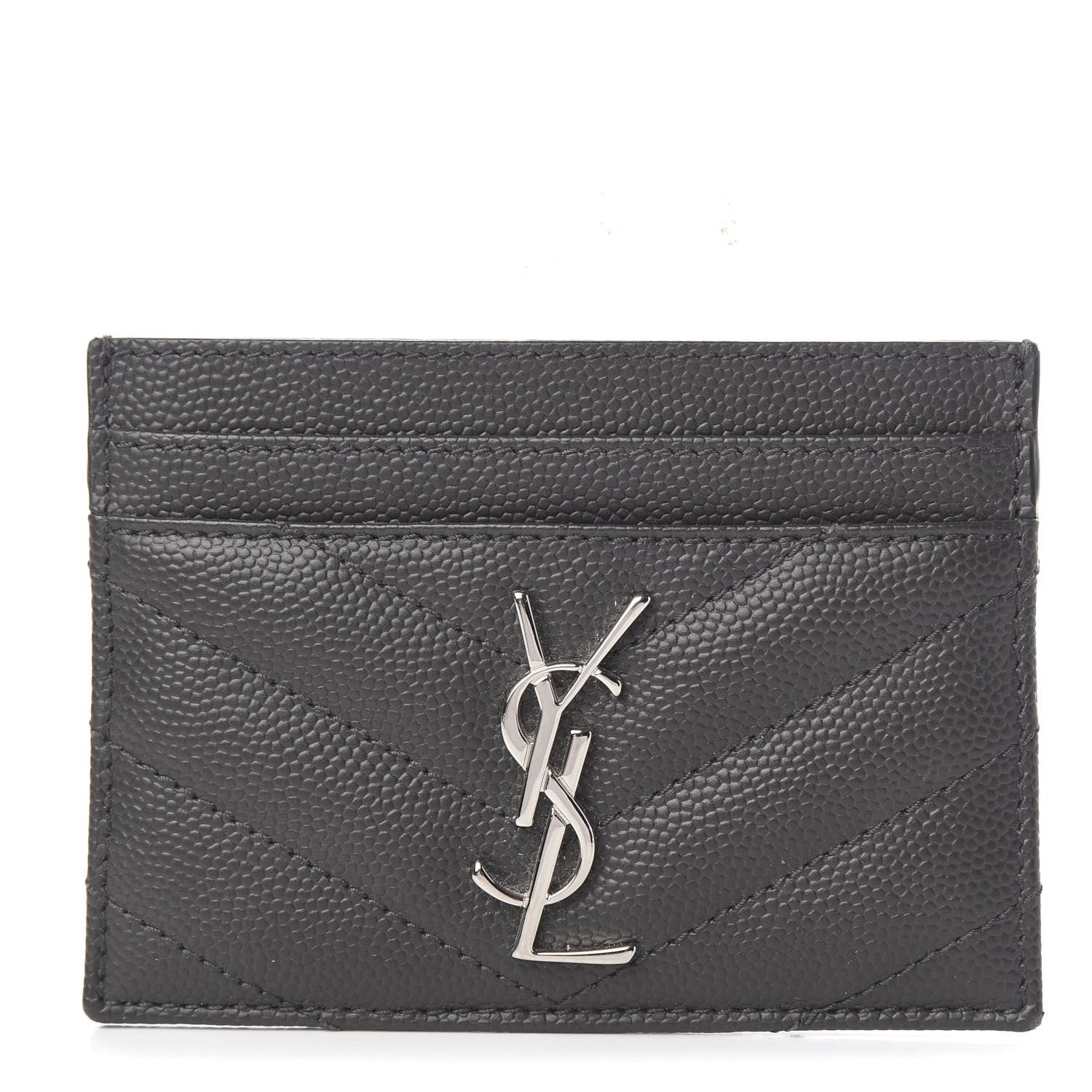 Saint Laurent Grain De Poudre Matelasse Chevron Monogram Credit Card Case Coal 1 of 6