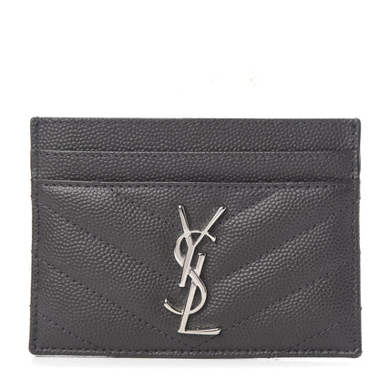 Saint Laurent Grain De Poudre Matelasse Chevron Monogram Credit Card Case Coal 1 of 6