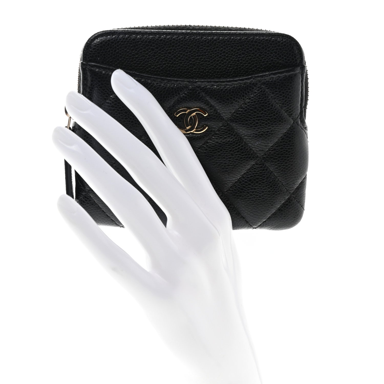 Chanel Caviar Quilted Zip Card Holder Wallet Black 2 of 8