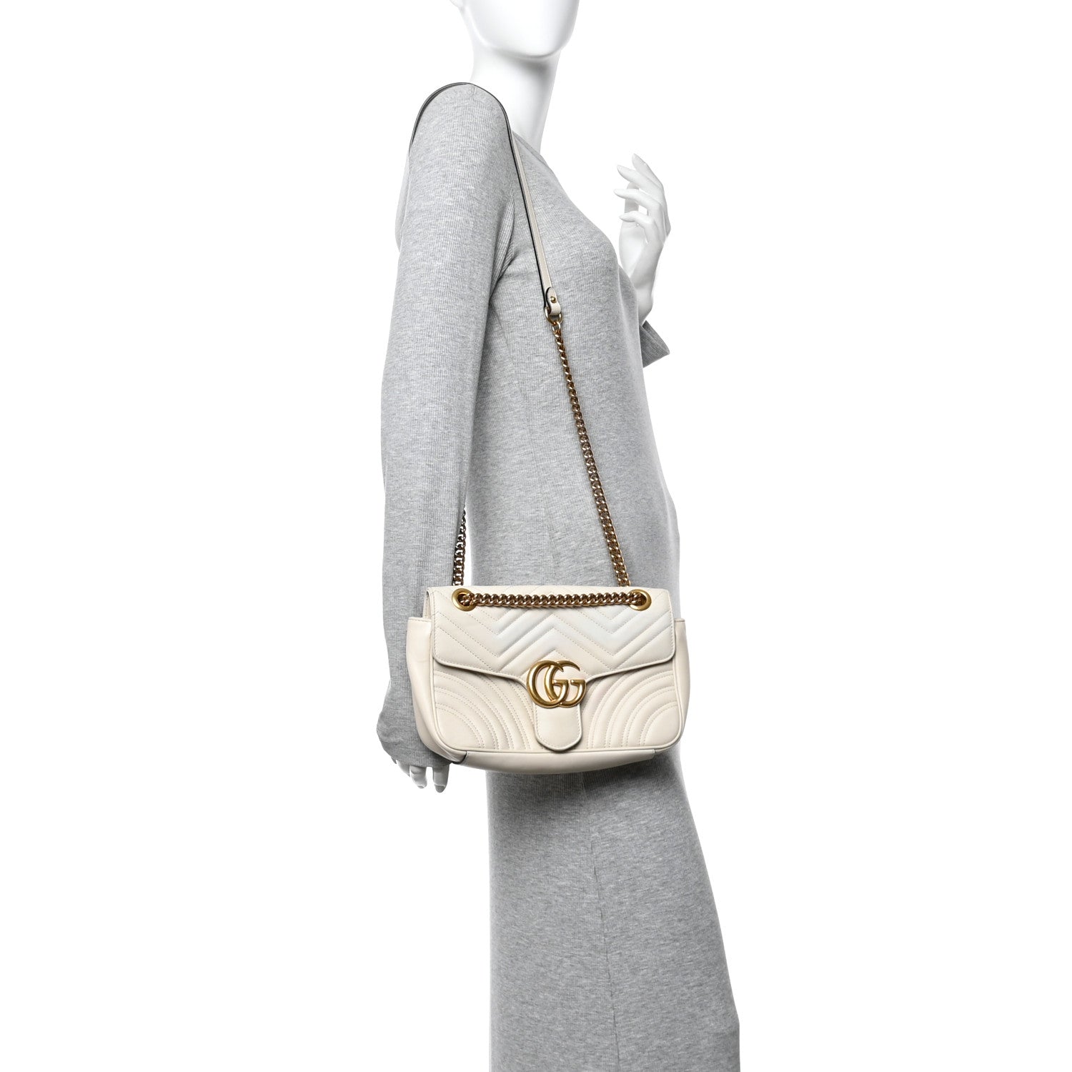 Gucci Calfskin Matelasse Small GG Marmont Shoulder Bag White 2 of 15