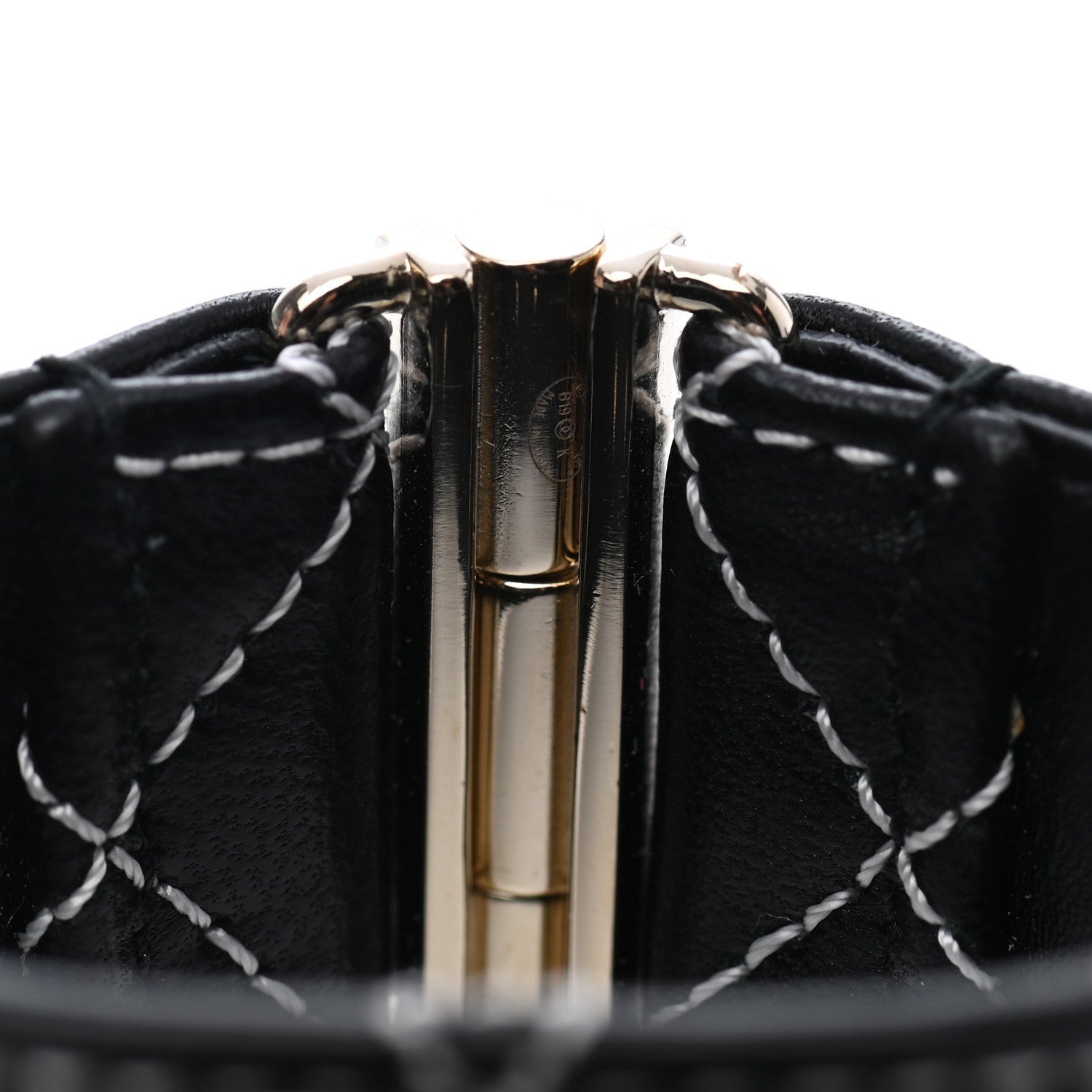Chanel Lambskin Quilted Pearl CC Cuff Bracelet Black Gold 4 of 5