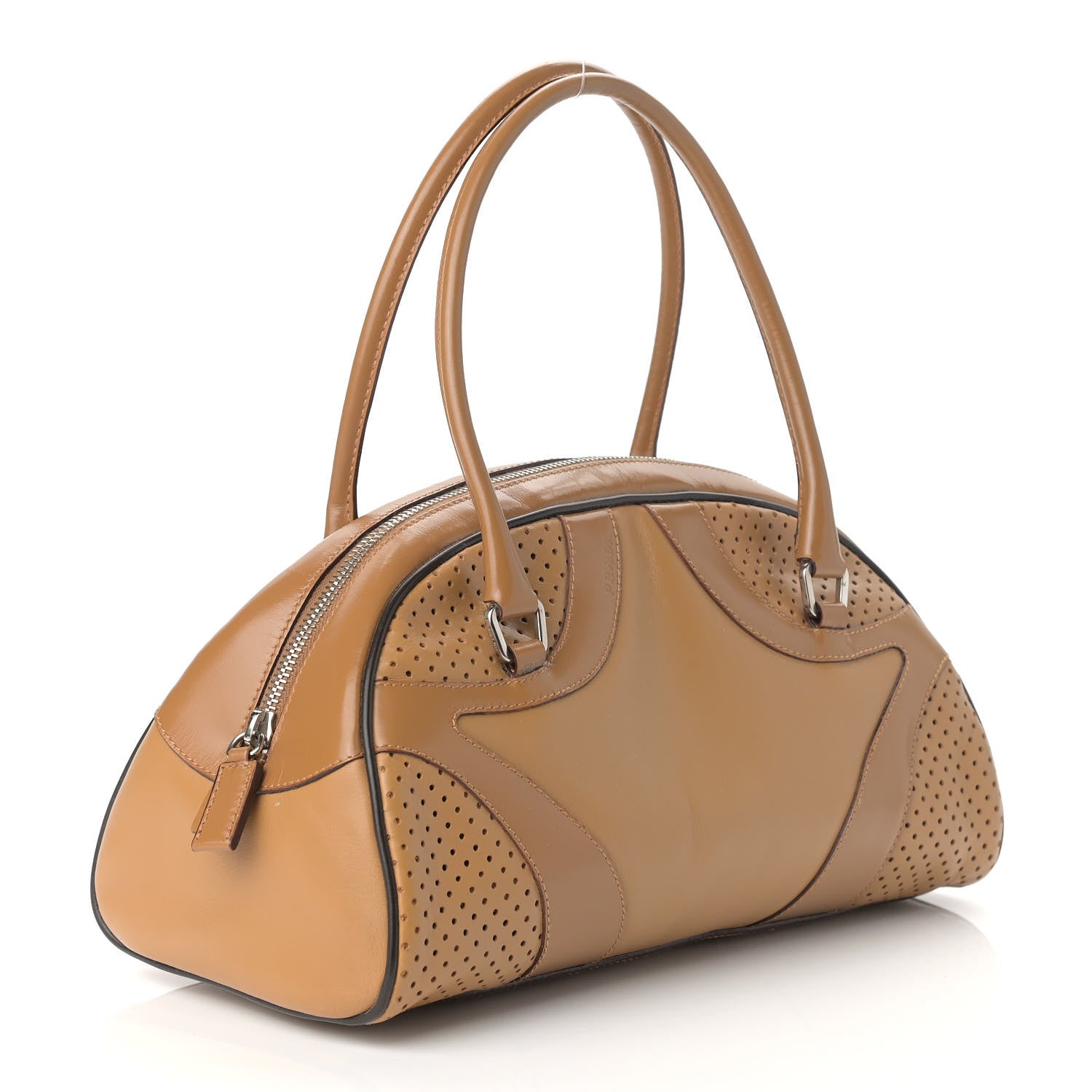 Prada Vitello Drive Perforated Bowling Bag Naturale 2 of 9