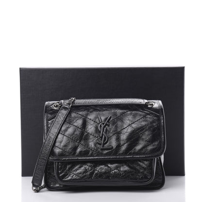 Saint Laurent Crinkled Calfskin Matelasse Monogram Baby Niki Chain Satchel Black 11 of 11