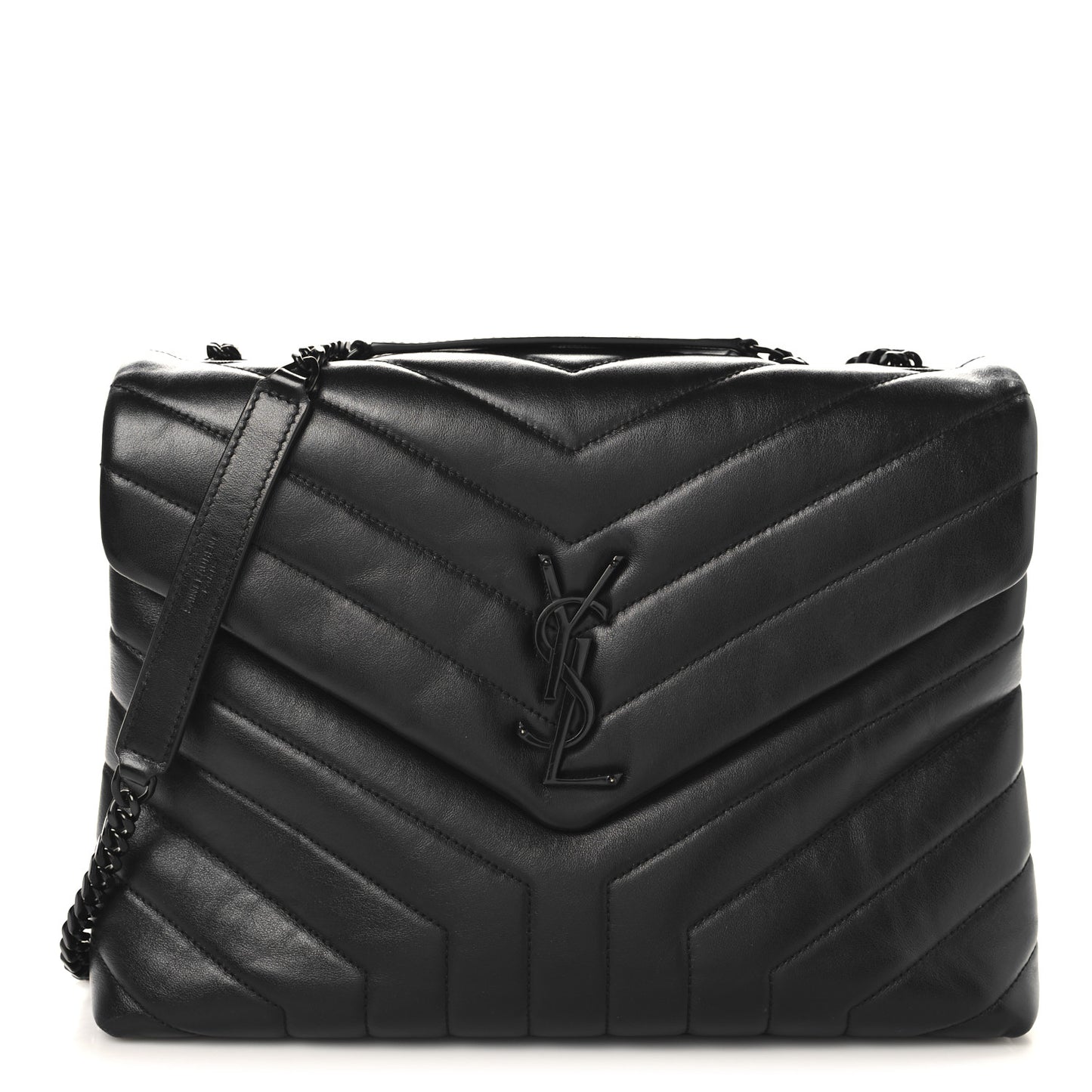Calfskin Y Quilted Monogram Monochrome Medium Loulou Chain Satchel Black