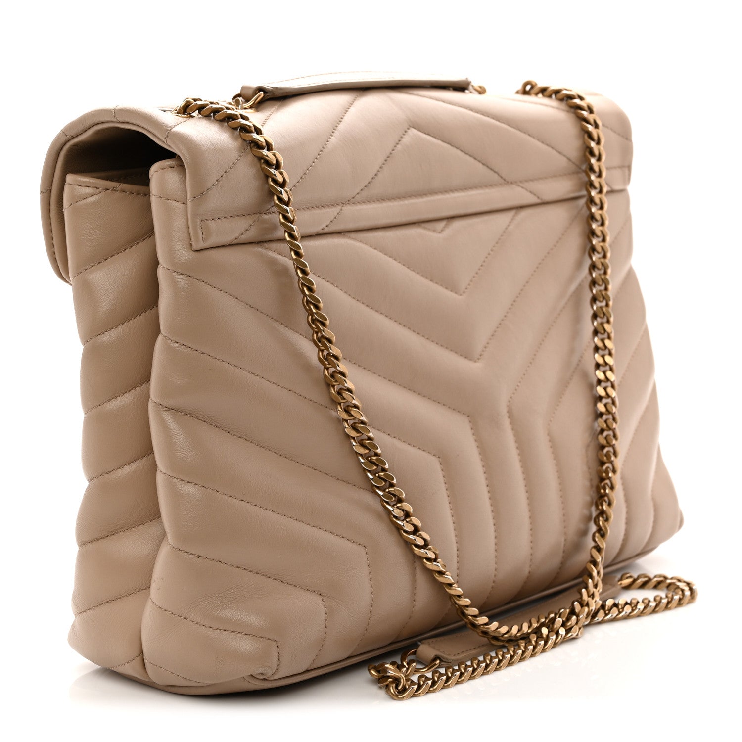 Saint Laurent Calfskin Y Quilted Monogram Medium Loulou Chain Satchel Dark Beige 3 of 18