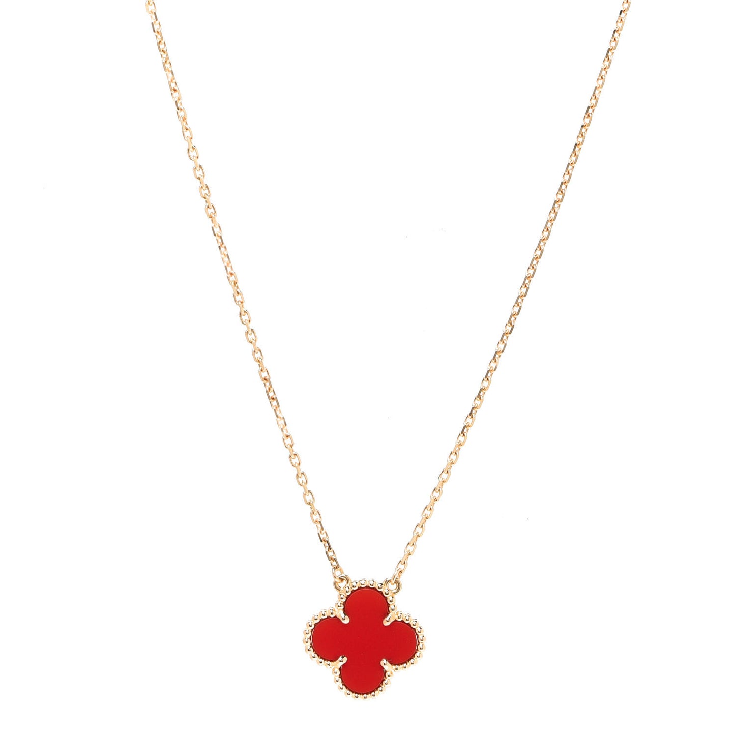 18K Yellow Gold Carnelian Vintage Alhambra Pendant Necklace