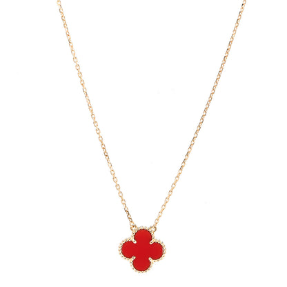 Van Cleef & Arpels 18K Yellow Gold Carnelian Vintage Alhambra Pendant Necklace 1 of 6