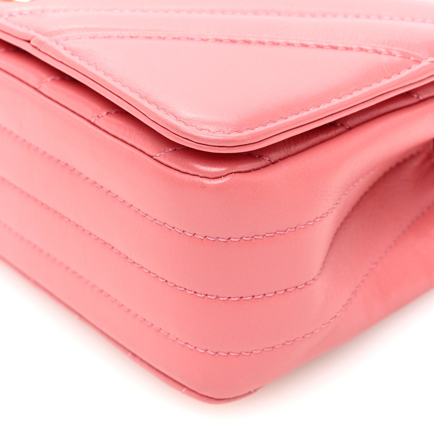 Calfskin Chevron Quilted Mini Statement Flap Pink