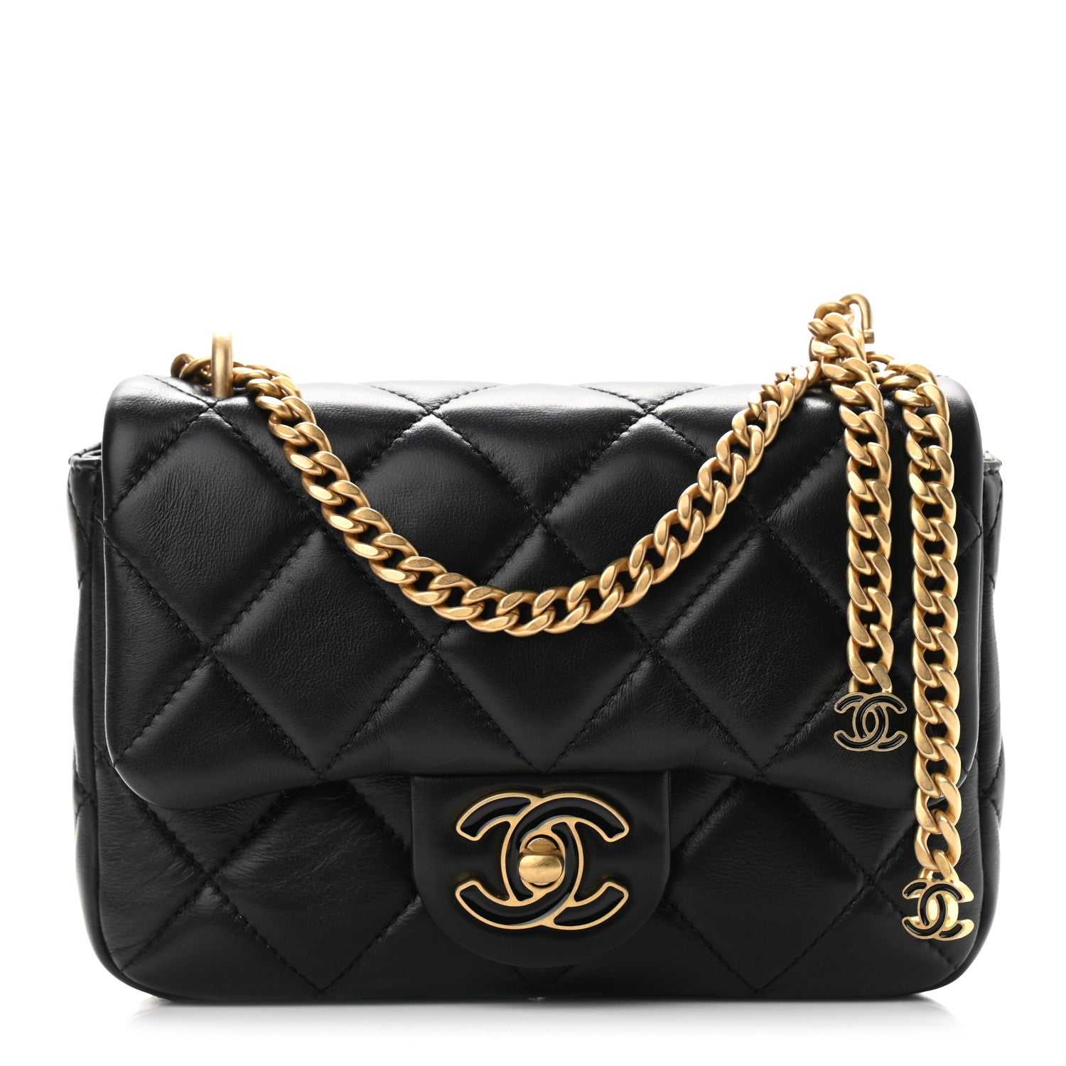 Chanel Lambskin Enamel Quilted Mini Pending CC Square Flap Black 1 of 9