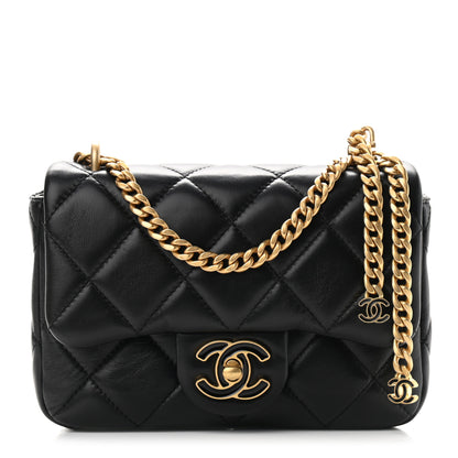 Chanel Lambskin Enamel Quilted Mini Pending CC Square Flap Black 1 of 9