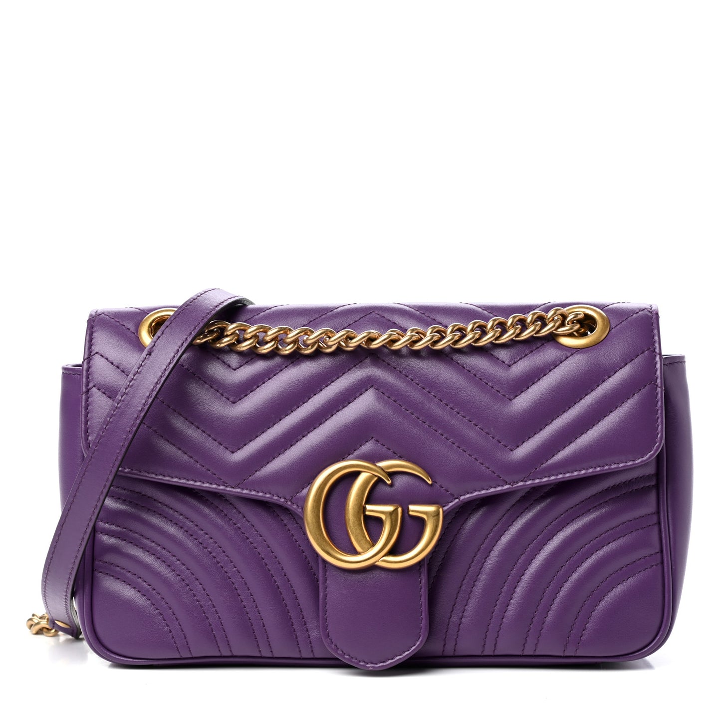 Calfskin Matelasse Small GG Marmont Shoulder Bag Shine Purple