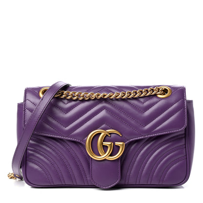 Gucci Calfskin Matelasse Small GG Marmont Shoulder Bag Shine Purple 1 of 10