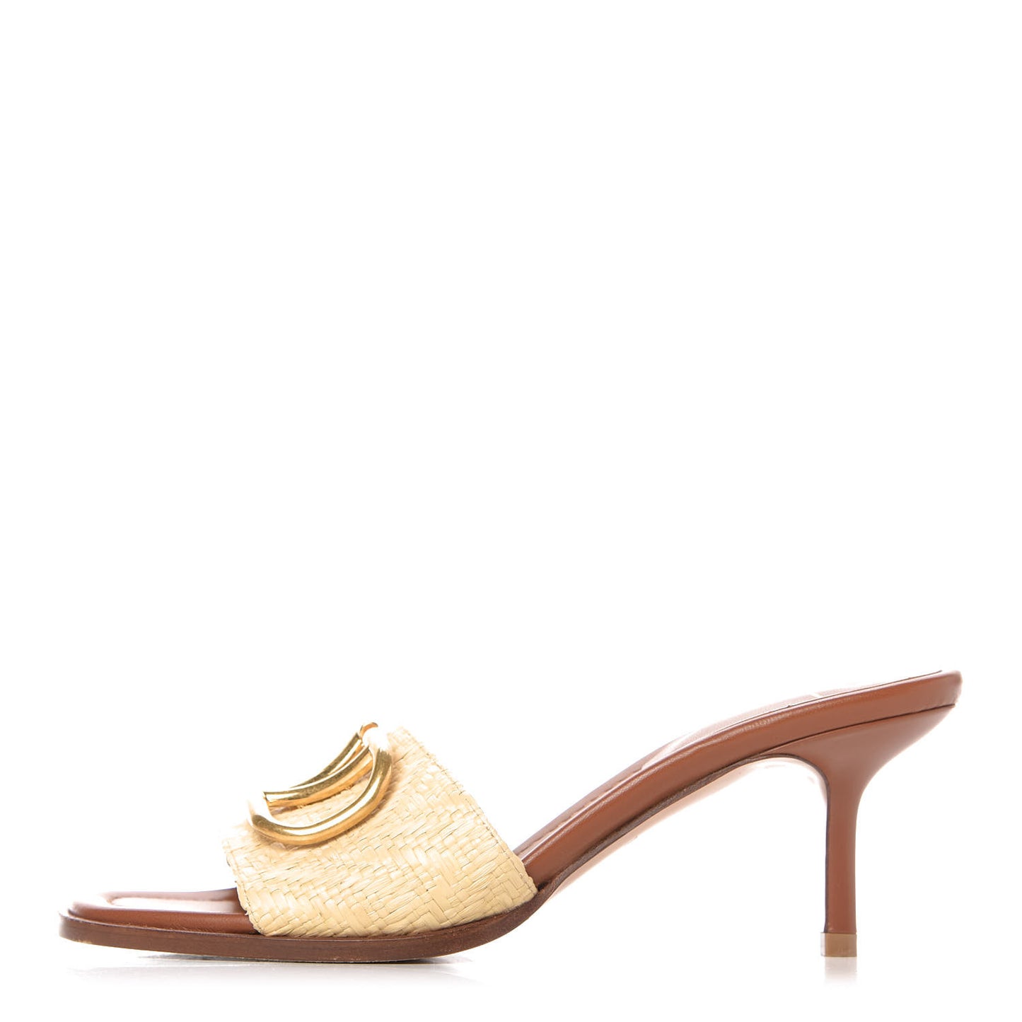 Raffia VLogo 65mm Slide Sandals 36 Natural