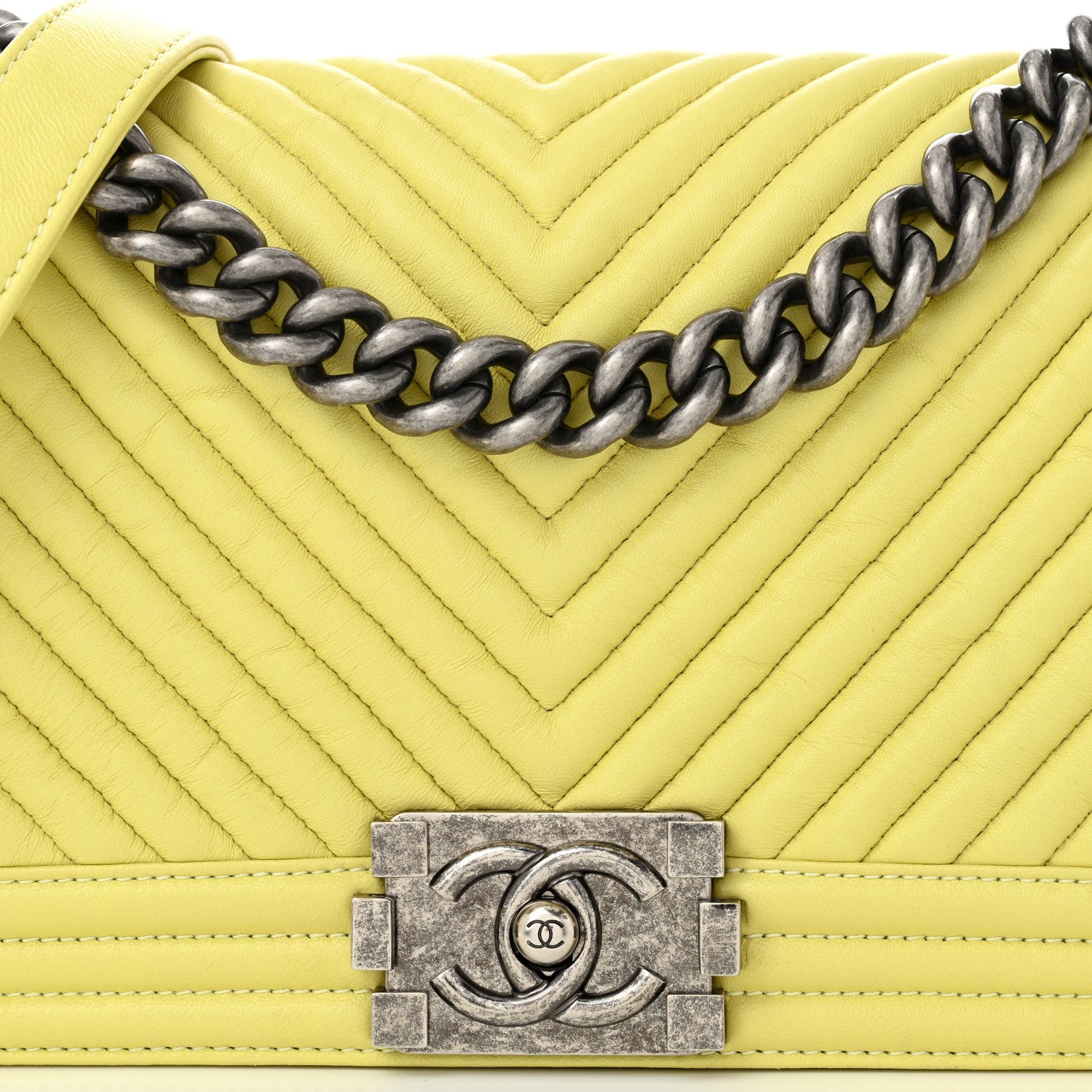 Chanel Wrinkled Lambskin Chevron Medium Boy Flap Yellow 8 of 12