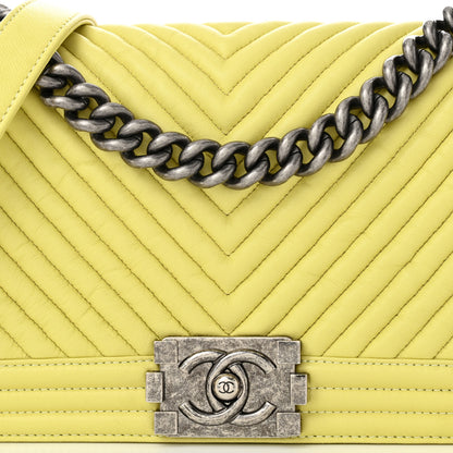 Chanel Wrinkled Lambskin Chevron Medium Boy Flap Yellow 8 of 12