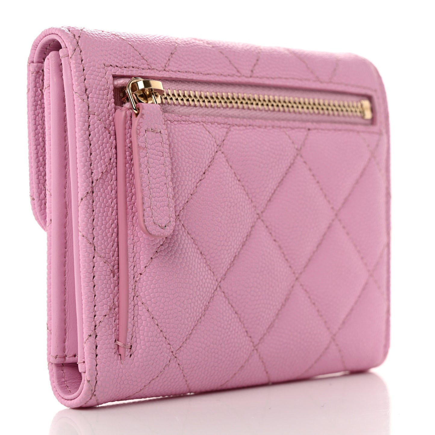 Caviar Quilted Compact Flap Wallet Pink