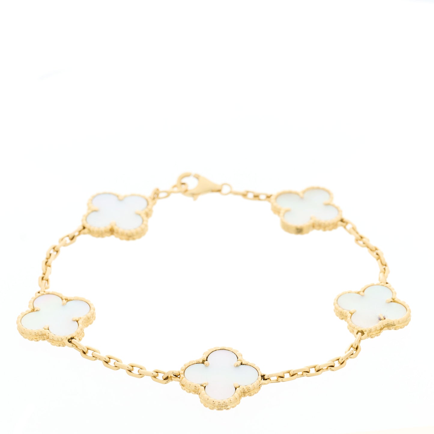 18K Yellow Gold Mother of Pearl 5 Motifs Vintage Alhambra Bracelet