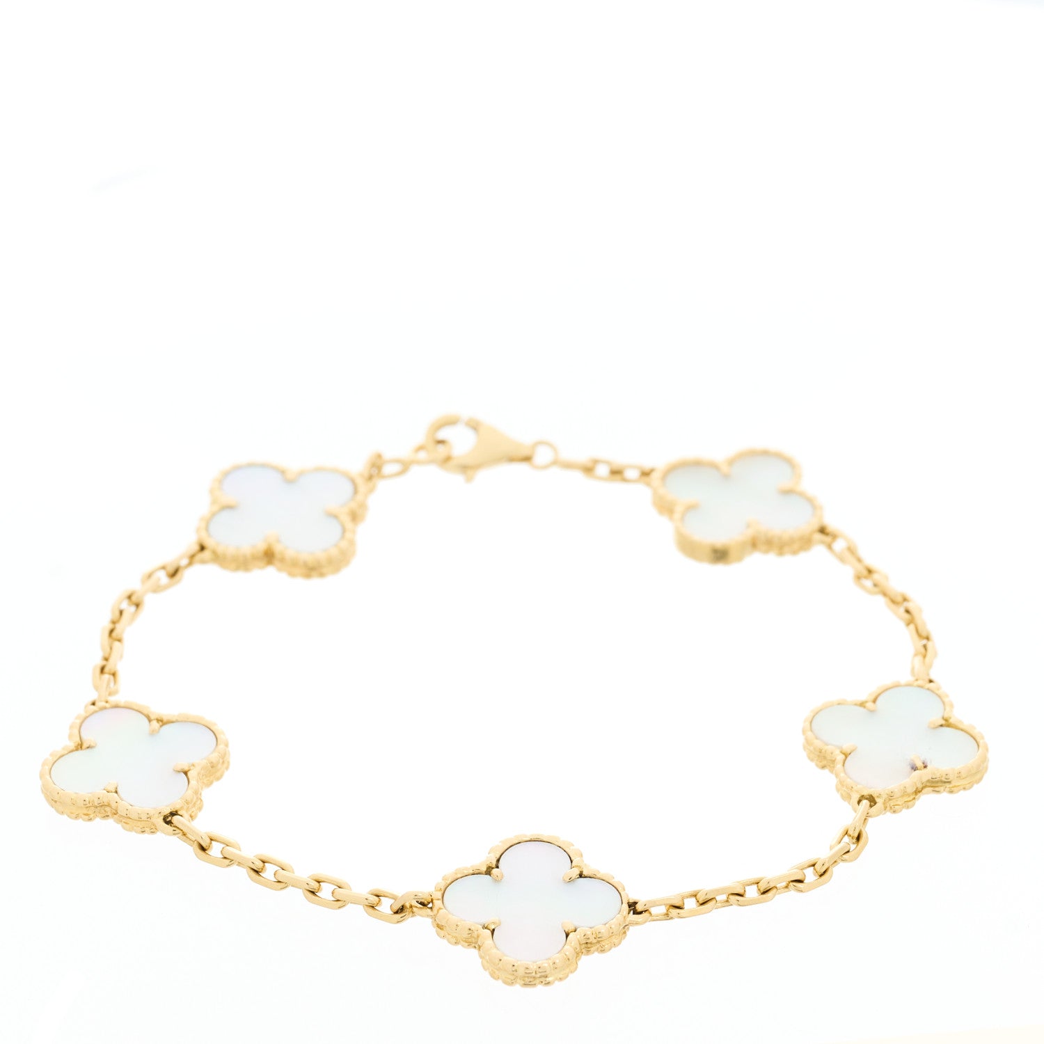 Van Cleef & Arpels 18K Yellow Gold Mother of Pearl 5 Motifs Vintage Alhambra Bracelet 1 of 4