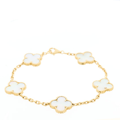 Van Cleef & Arpels 18K Yellow Gold Mother of Pearl 5 Motifs Vintage Alhambra Bracelet 1 of 4