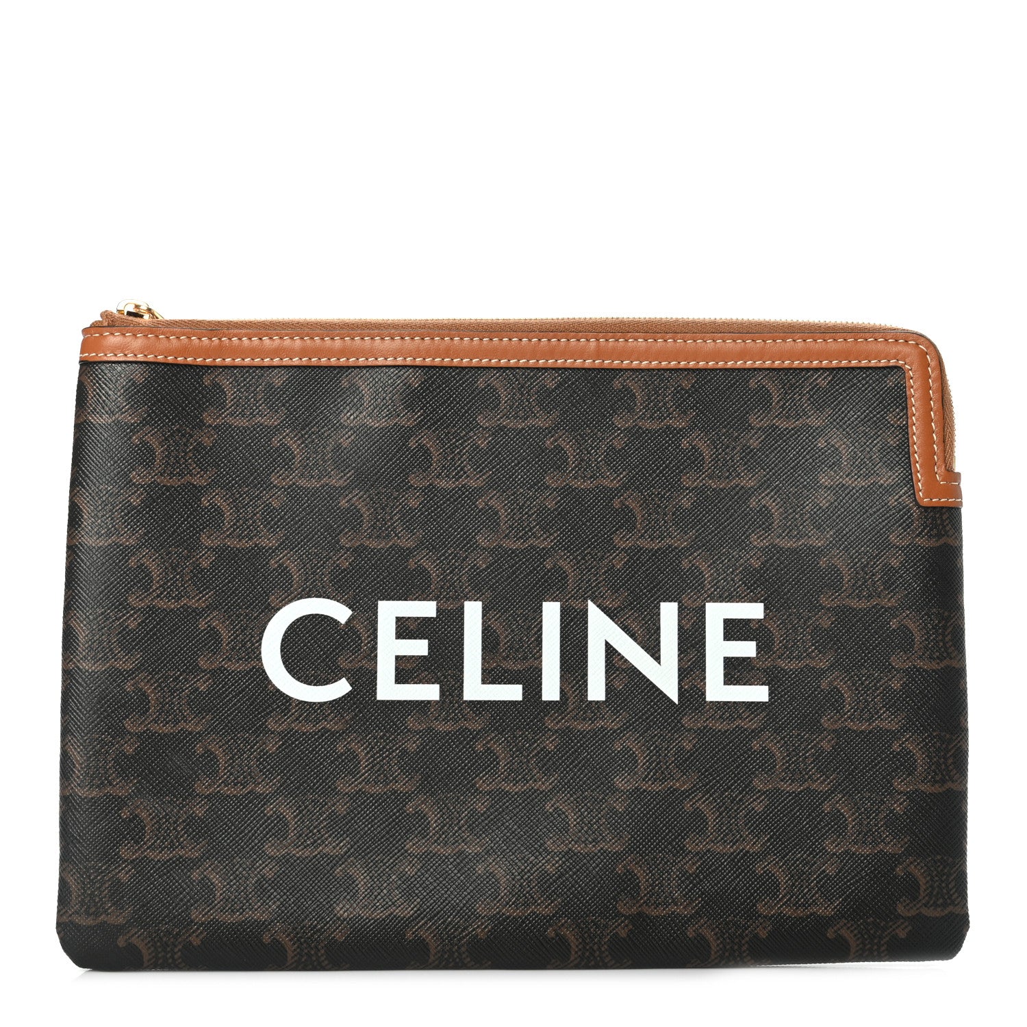 Celine Triomphe Canvas Lambskin Small Pouch Tan 1 of 7