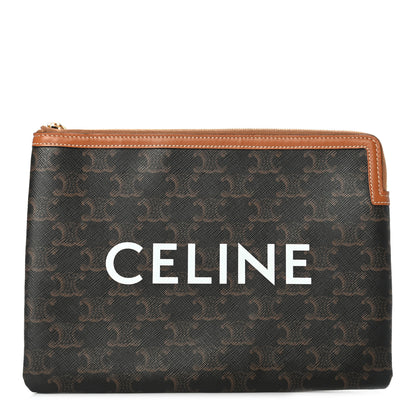 Celine Triomphe Canvas Lambskin Small Pouch Tan 1 of 7