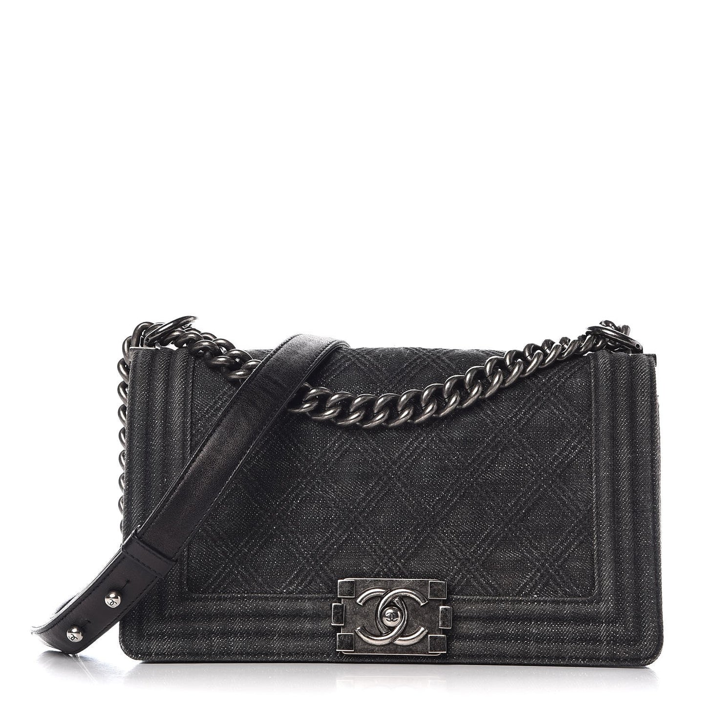 Denim Quilted Medium Boy Flap Black