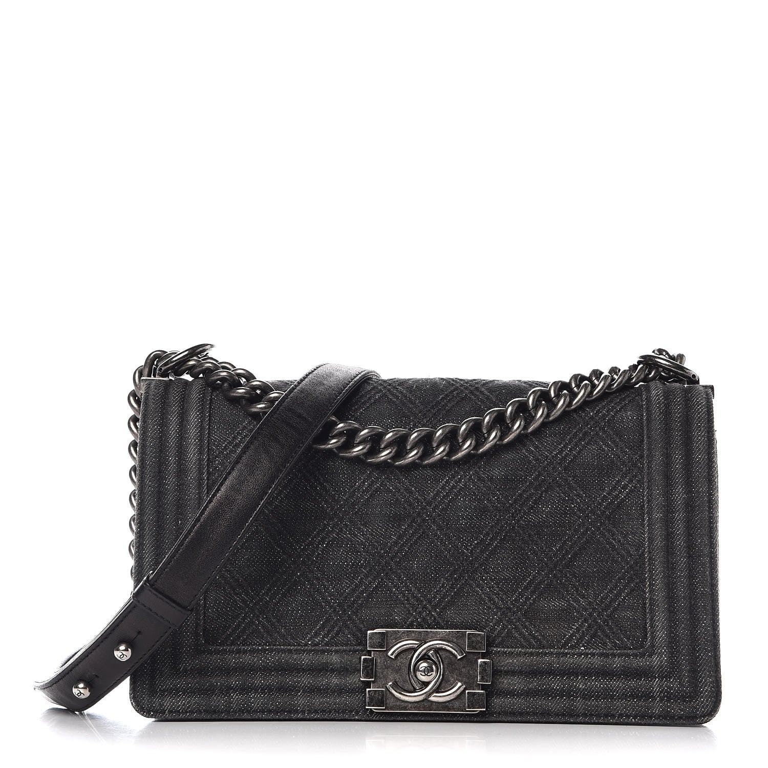 Chanel Denim Quilted Medium Boy Flap Black 1 of 8