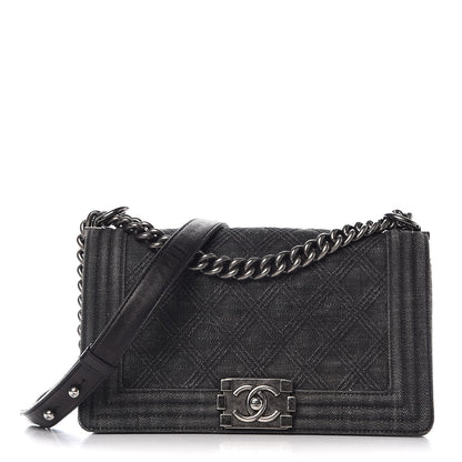 Chanel Denim Quilted Medium Boy Flap Black 1 of 8