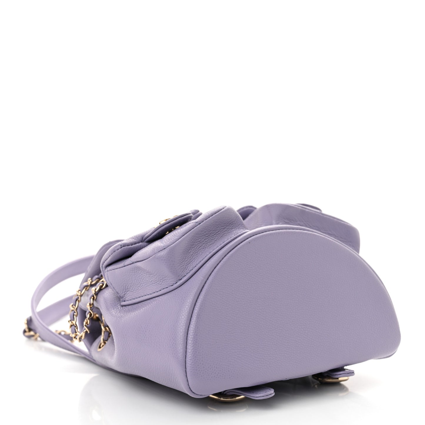 Shiny Caviar Quilted Small Duma Pockets Drawstring Backpack Light Purple