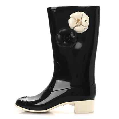 Chanel Rubber Camellia Rain Boots 40 Black 1 of 11
