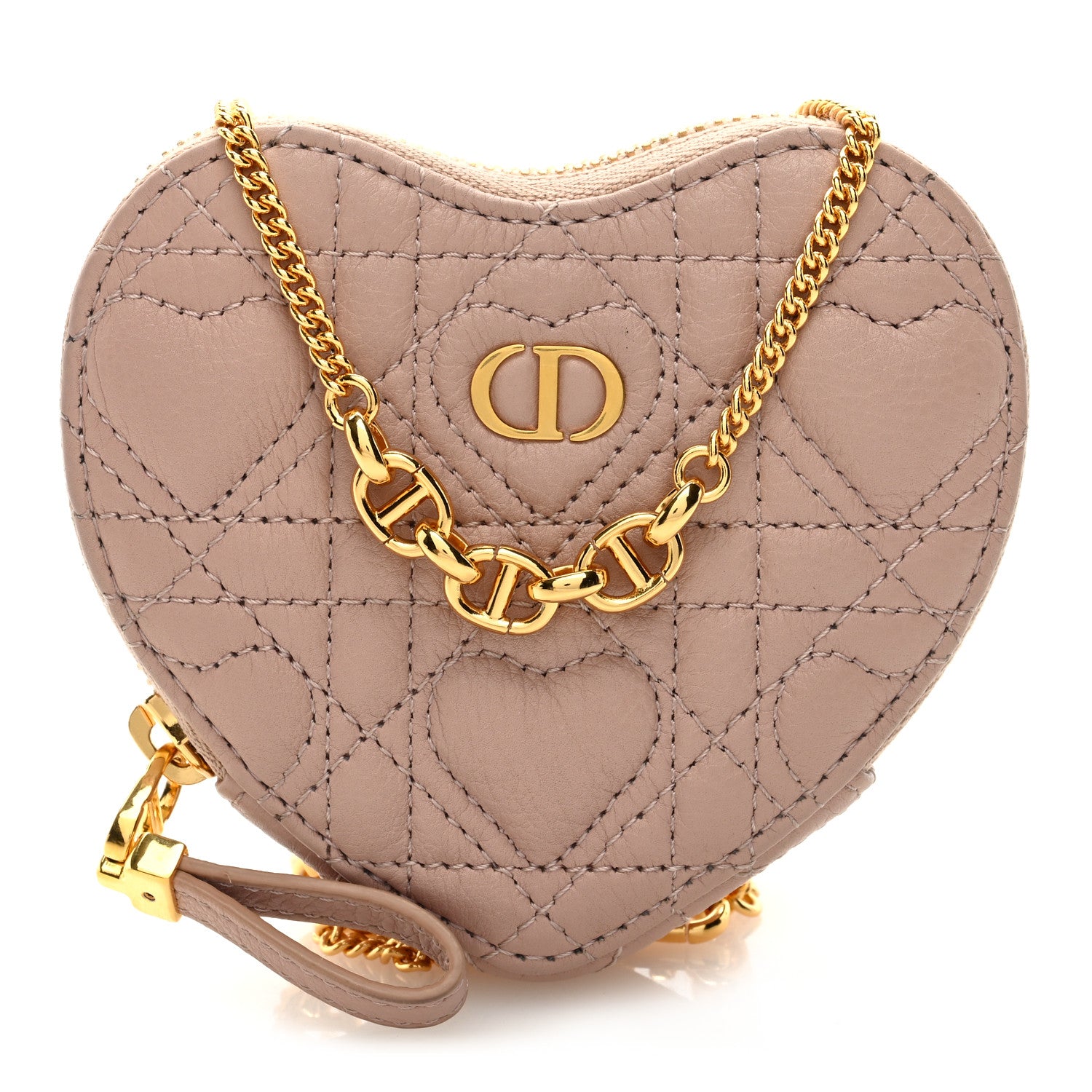 Christian Dior Calfskin Cannage Dioramour Caro Heart Pouch With Chain Latte 1 of 7