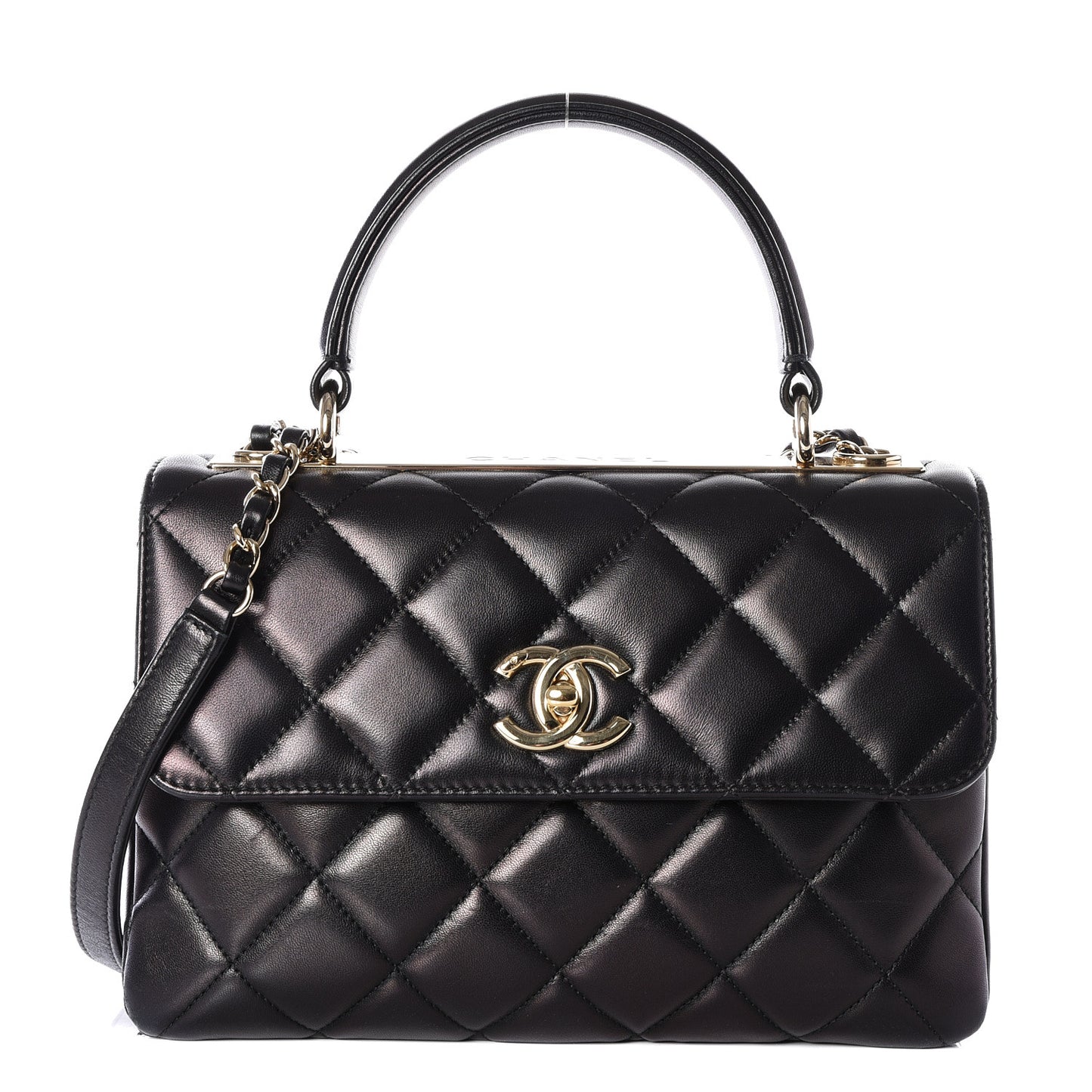 Lambskin Quilted Small Trendy CC Dual Handle Flap Bag Black