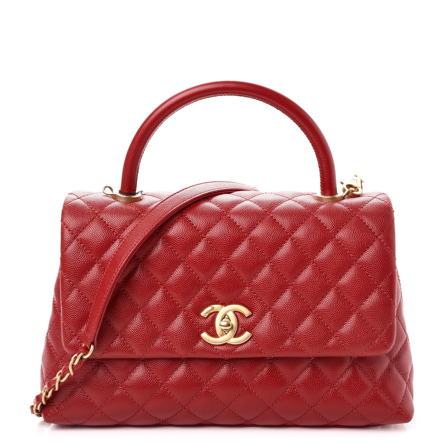 Chanel Caviar Quilted Small Coco Handle Flap Red 1 of 8