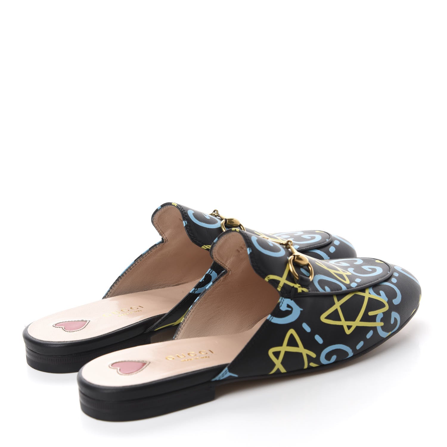 Gucci Calfskin GucciGhost Print Womens Princetown Slippers 36.5 Black New Acquamarine 4 of 10
