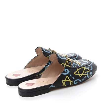 Gucci Calfskin GucciGhost Print Womens Princetown Slippers 36.5 Black New Acquamarine 4 of 10