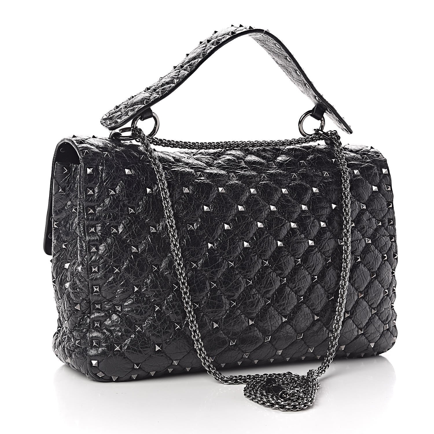 Valentino Garavani Craquele Nappa Large Rockstud Spike Shoulder Bag Black 3 of 10