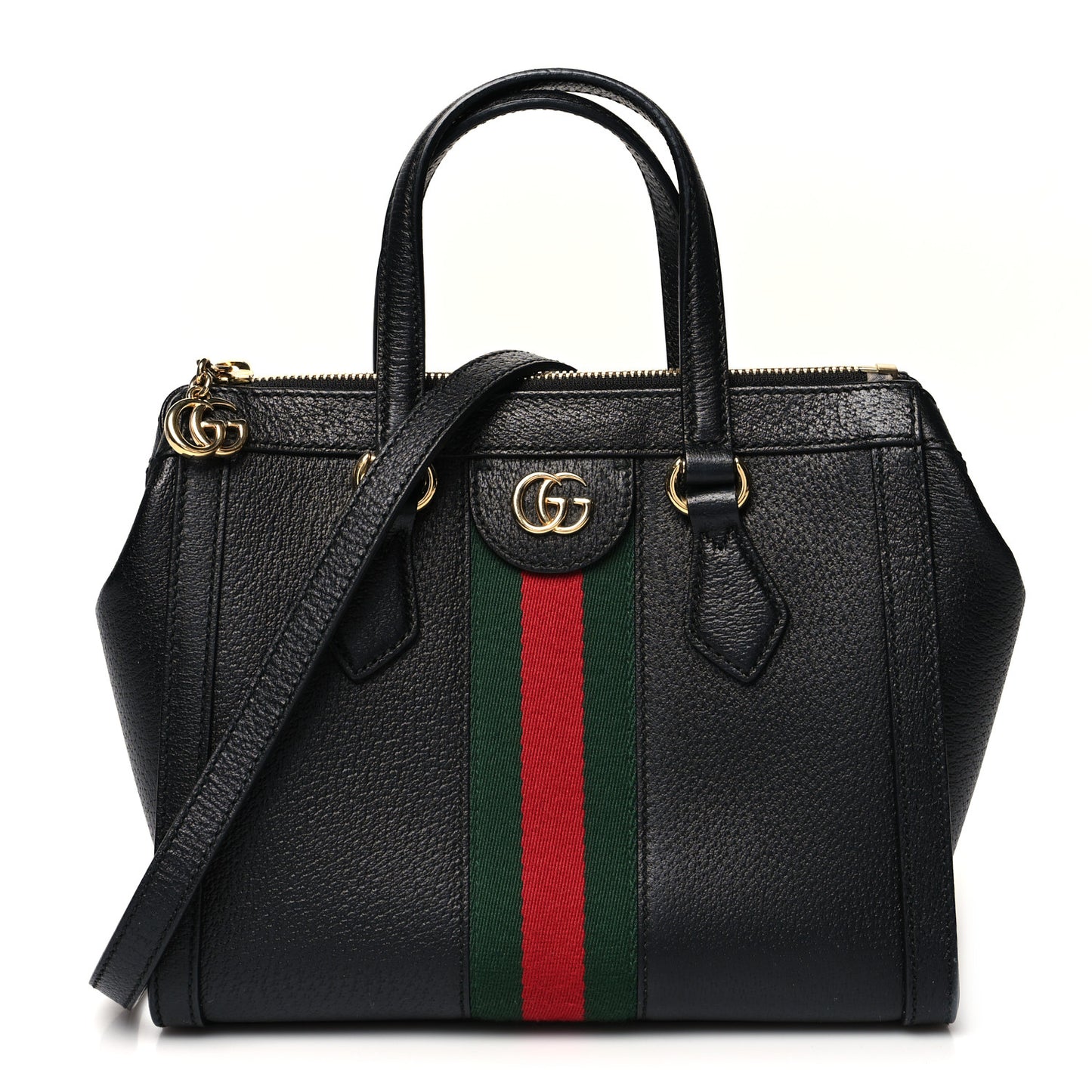 Textured Calfskin Web Small Ophidia Tote Bag Black