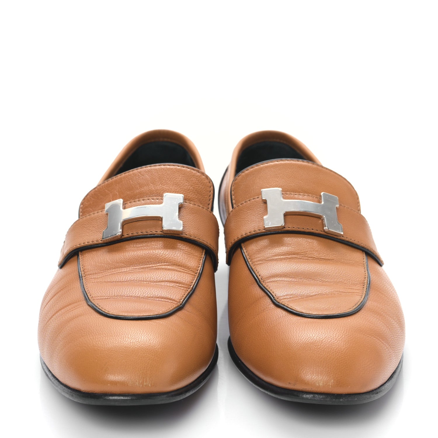 Hermes Goatskin Womens Paris Loafers 39 Naturel Black 2 of 8