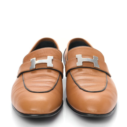 Hermes Goatskin Womens Paris Loafers 39 Naturel Black 2 of 8