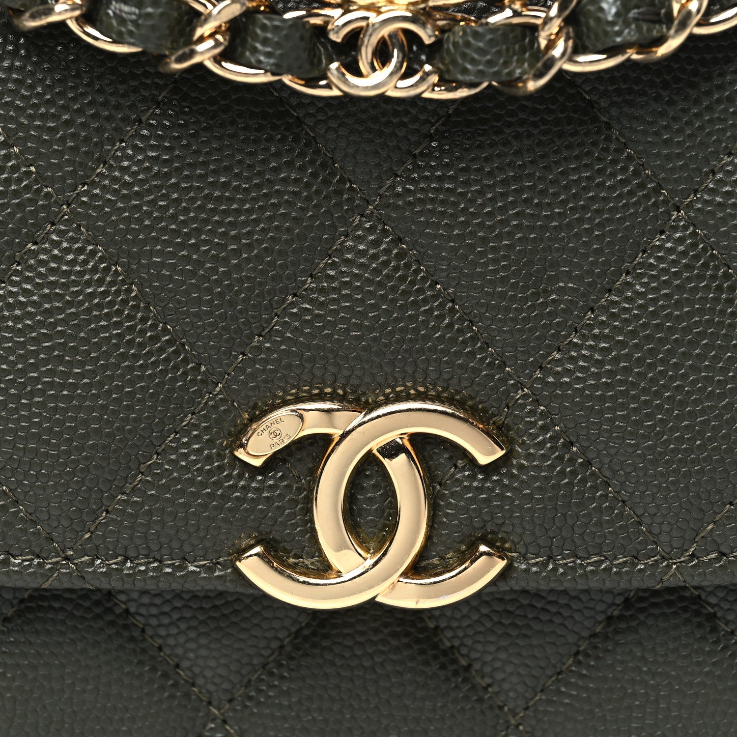 Chanel Caviar Quilted Coco First Clutch With Chain Khaki 9 of 11